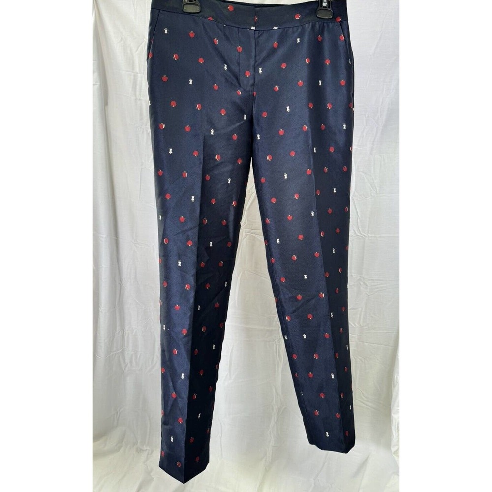 Womens Talbots Navy Apple Jacquard Slim Leg Pants‎ Size 2